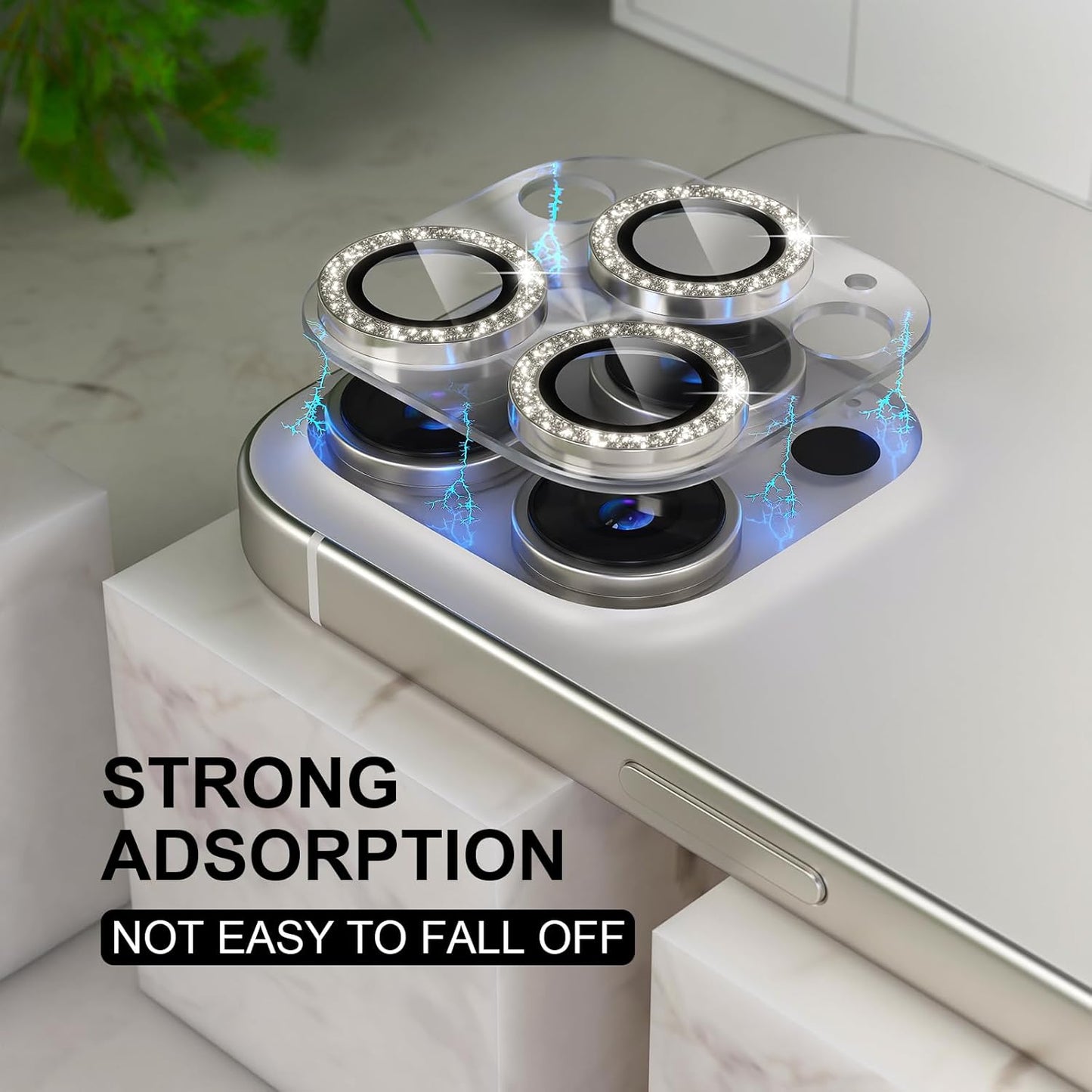 Choiche Compatible for iPhone 16 Pro/iPhone 16 Pro Max Camera Lens Protector, Bling Camera Cover with 9H Tempered Glass Lens Screen Protector Metal Ring Accessories (Clear-Titanium Natural)