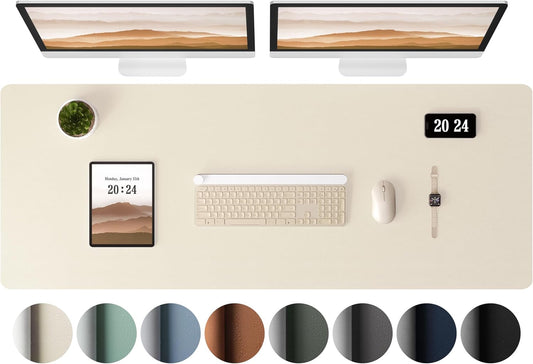 Aothia Leather Desk Pad Protector, Office Mat, Large Mouse Pad, Laptop Pad, Non-Slip PU Leather Blotter, Waterproof Writing Pad for Office and Home (Beige, 47" x 17")