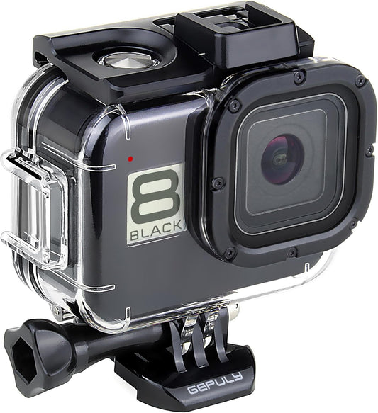 60M/196FT Waterproof Housing Case for GoPro Hero 8 Black, Dual Cold Shoe Slots Protective Underwater Diving Housing Shell for GoPro Hero 8 Black Action Camera
