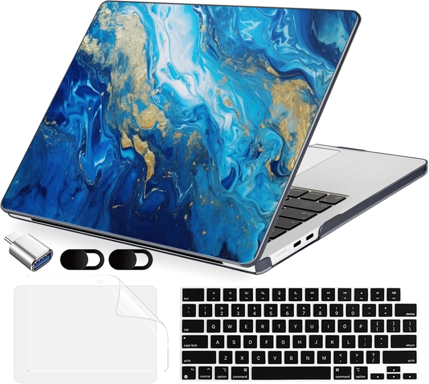 Compatible with MacBook Air 13.6 inch Case, M4 A3240/M3 A3113/M2 A2681 (Released 2025 to 2022), Hard Shell, Keyboard Cover, Screen Protector, Webcam Cover & Type-C Adapter, Oceans