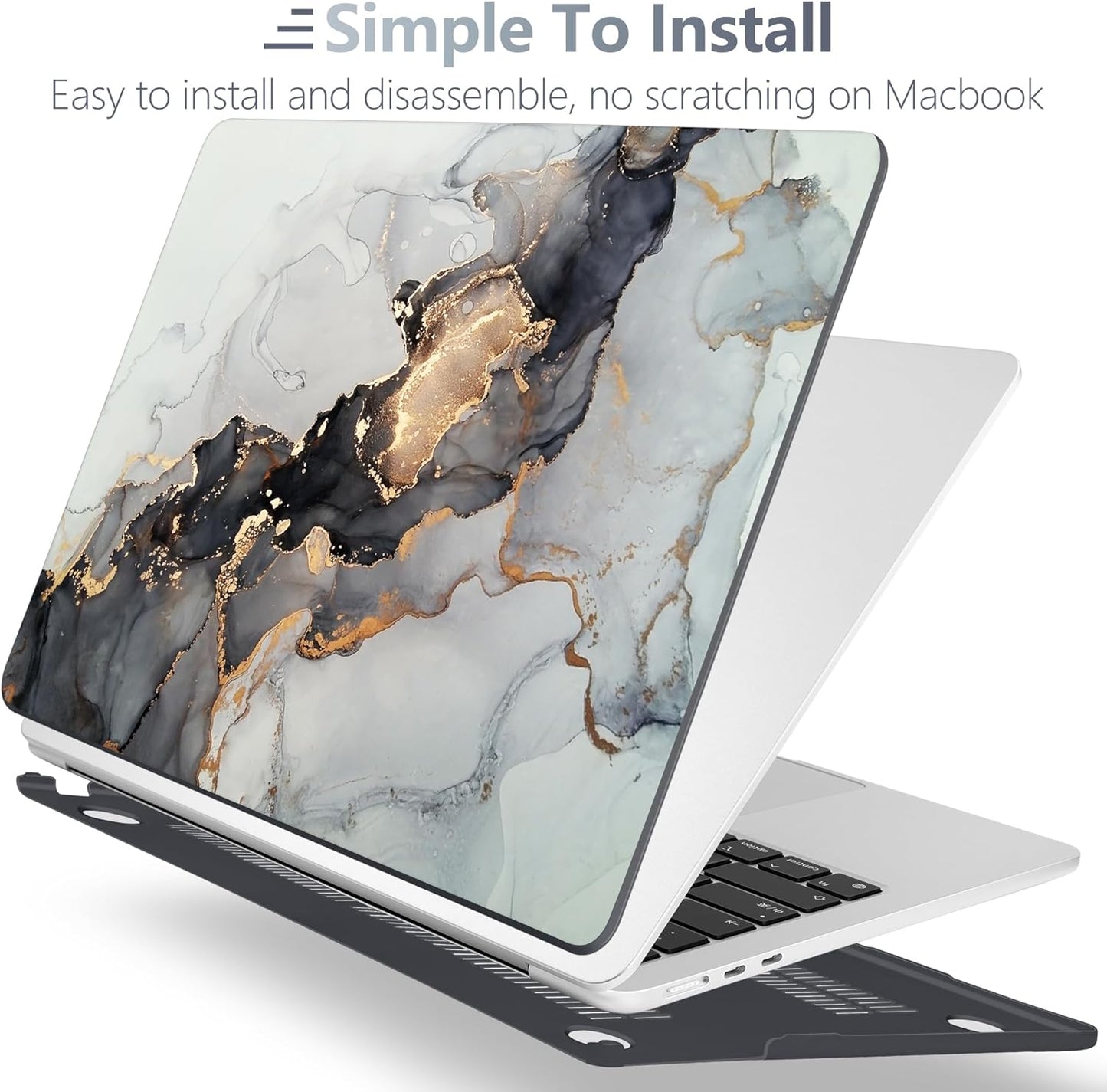 Batianda Premium Case for New MacBook Air 15 inch 2025 M4 2024 2023 with M3 M2 Chip Model A3114 A2941, Designed Protective Plastic Hardshell & Keyboard Cover & Screen Protector, Gold Fluid Art