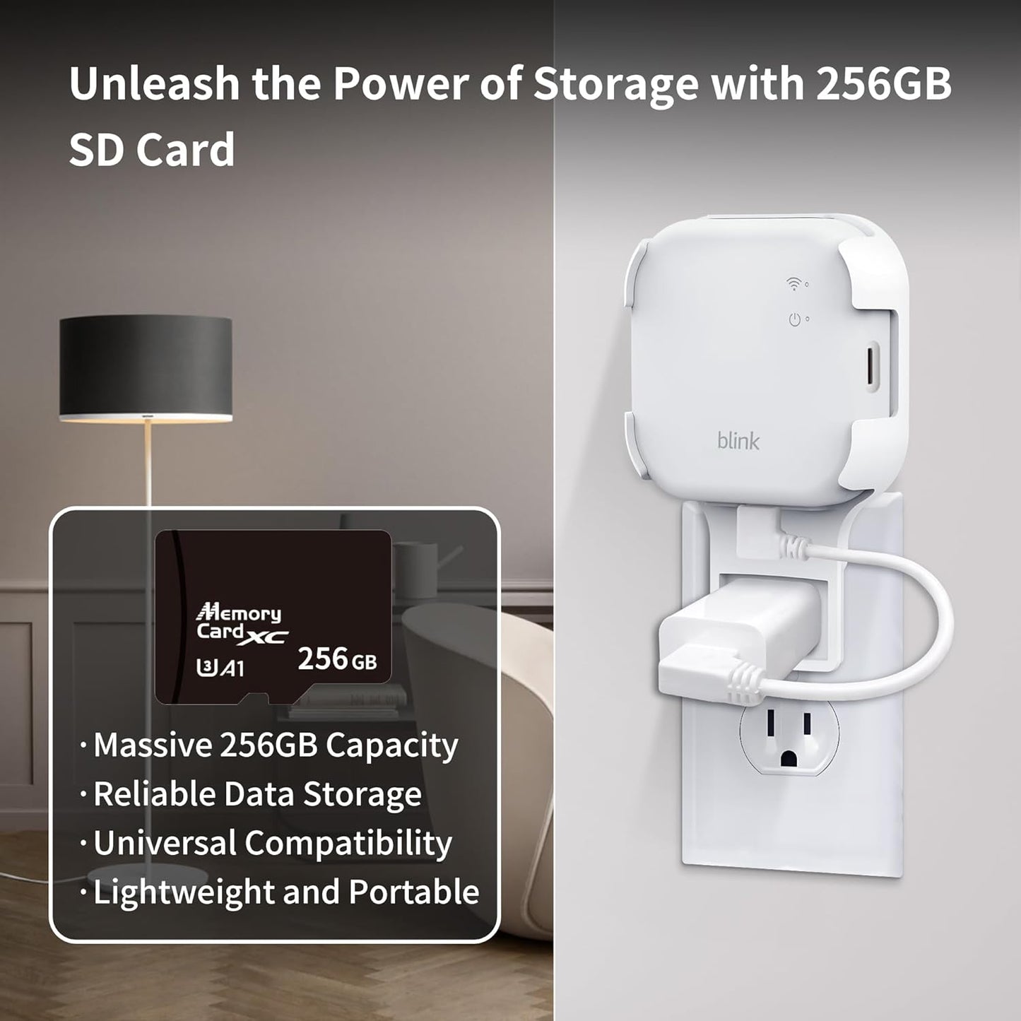 256GB MicroSD Card & Wall Mount for Blink Sync Module XR with Short Cable – Declutter, Save Space, and Effortlessly Enhance Security(2 Pack)