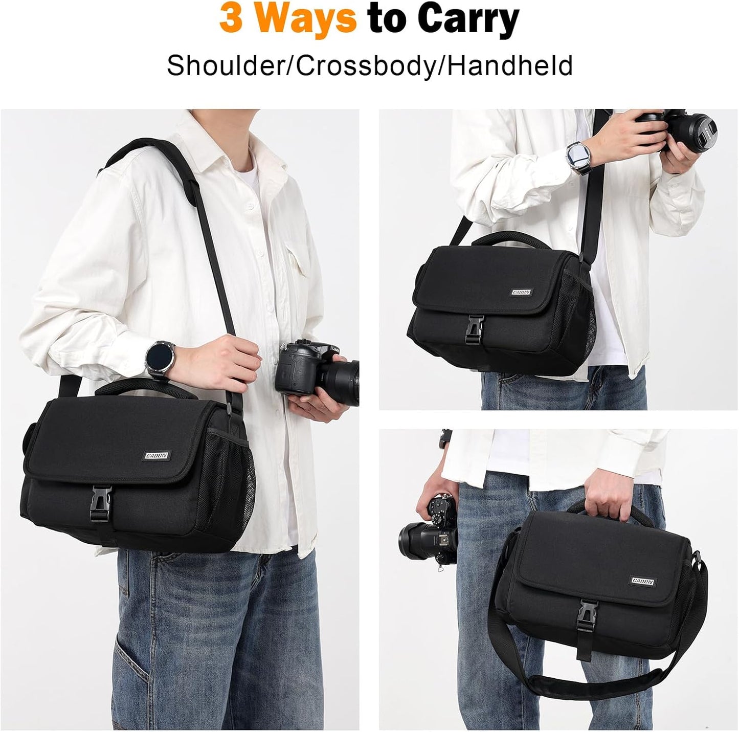 CADeN Camera Bag Case Shoulder Crossbody Bag Compatible for Nikon, Canon, Sony, DSLR SLR Mirrorless Cameras and Lenses (1.0 Black, Large)