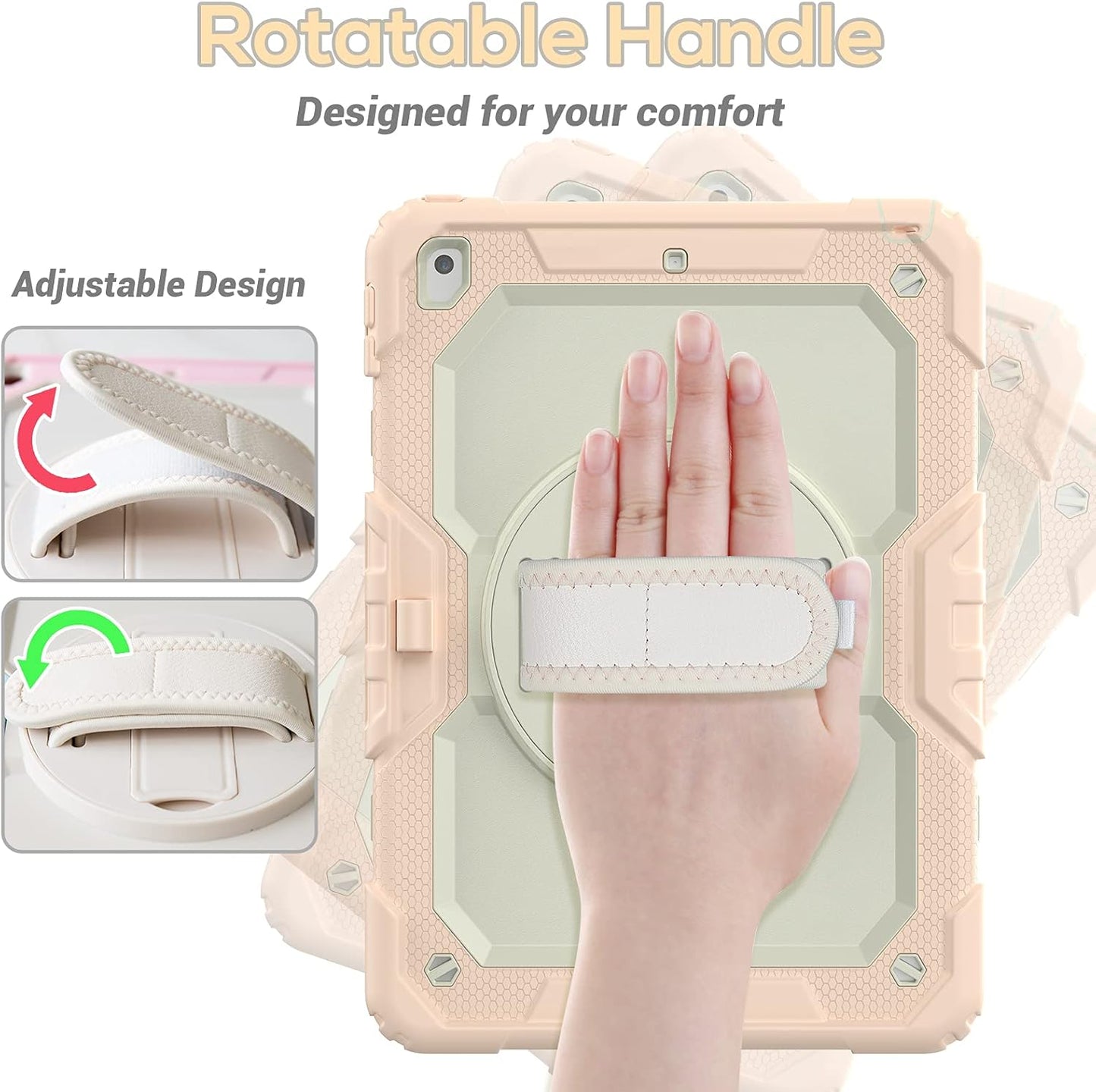 BLOSOMEET Girls Cute Case for iPad 9th Generation 2021 10.2 Inch with Tempered Glass Screen Protector & Pen Holder,KidsProof iPad 8th/7th Gen 2020 2019 Cover w/Kickstand Handle Shoulder Strap,RoseGold