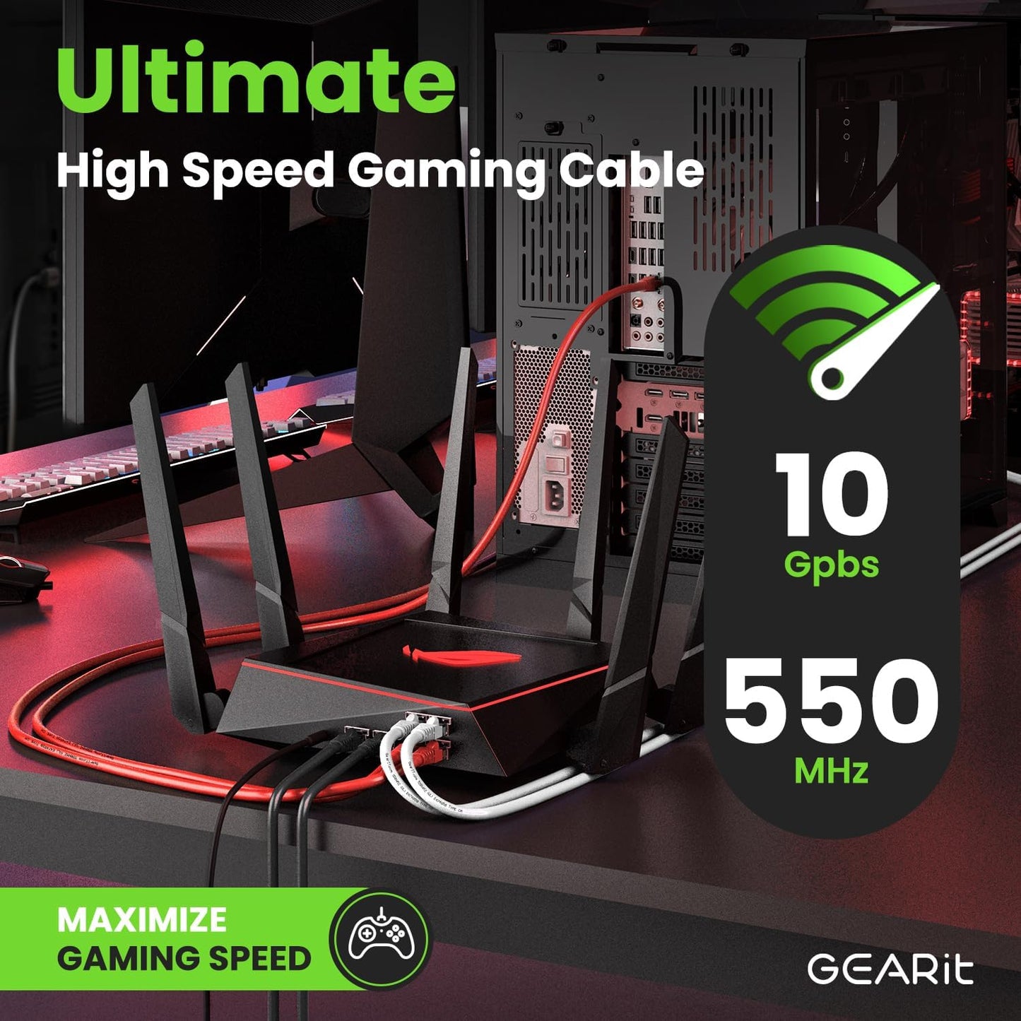 GEARit Cat 6 Ethernet Cable (1-Pack 50 Feet) Cat6 Network Patch, 10Gbps, RJ45, Snagless Cord, Gold-Plated Connectors, Internet for PC, TV, Tablet, Router, Printer, Servers, IT Data Center - Red