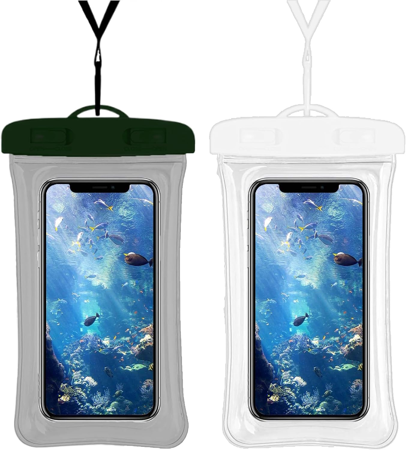 2 Pcs Waterproof Phone Pouch, Universal IPX8 Floating Waterproof Cell Phone Case Dry Bag, Compatible with Most Cell Phone on Market, Waterproof Phone Protector for Beach Swimming (Black + White)