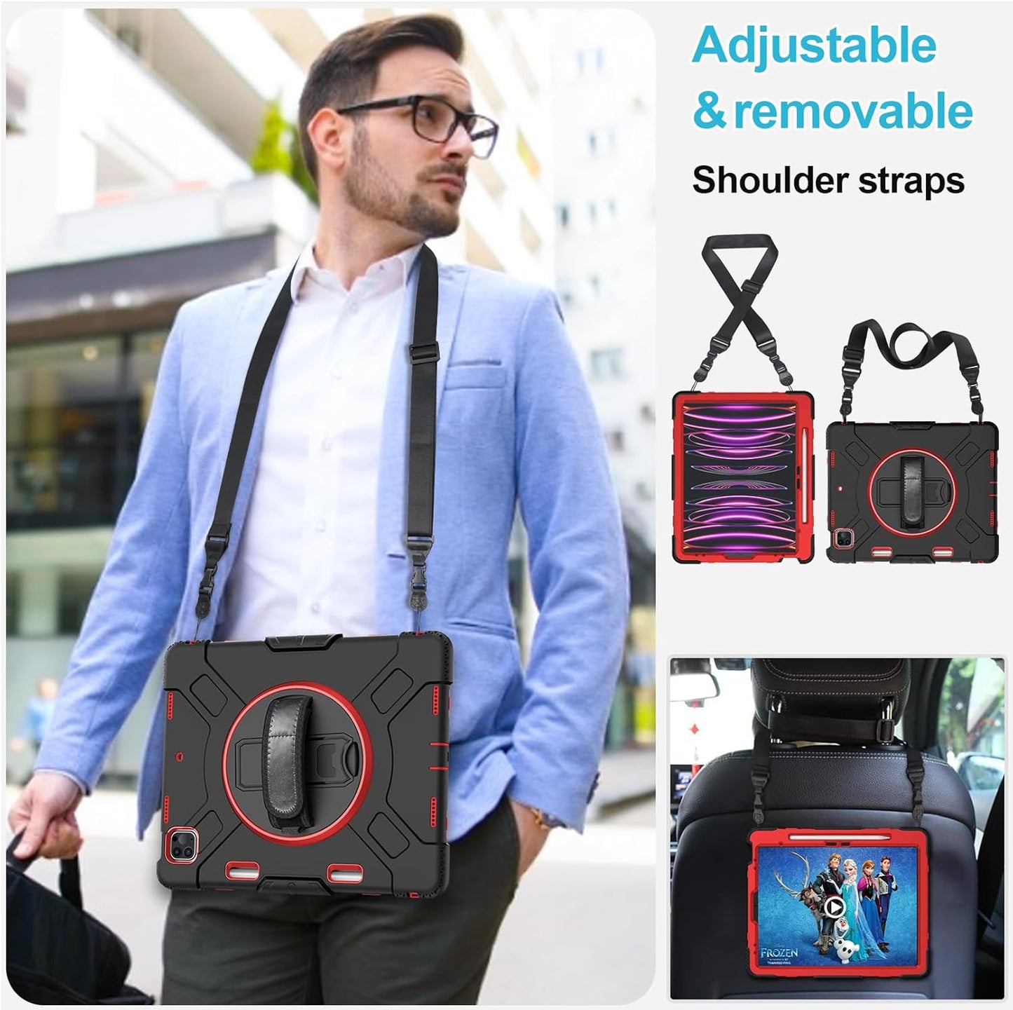 Case for iPad Pro 12.9 2022/2021/ 2020/2018: Cover for iPad Pro 12.9 6th/ 5th/ 4th/ 3rd Generation with Screen Protector- Stand- Pencil Holder- Handle- Shoulder Strap Red+Black