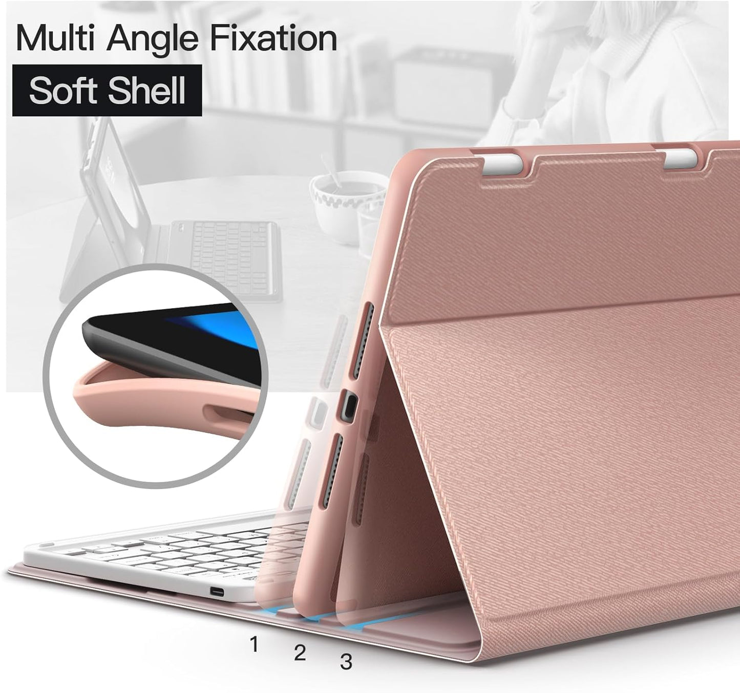 JETech Keyboard Case for iPad 10.2-Inch (2021/2020/2019 Model, 9th/8th/7th Generation) with Pencil Holder, Magnetic Detachable Bluetooth Wireless Keyboard, Soft TPU Back Stand Cover (Rose Gold)