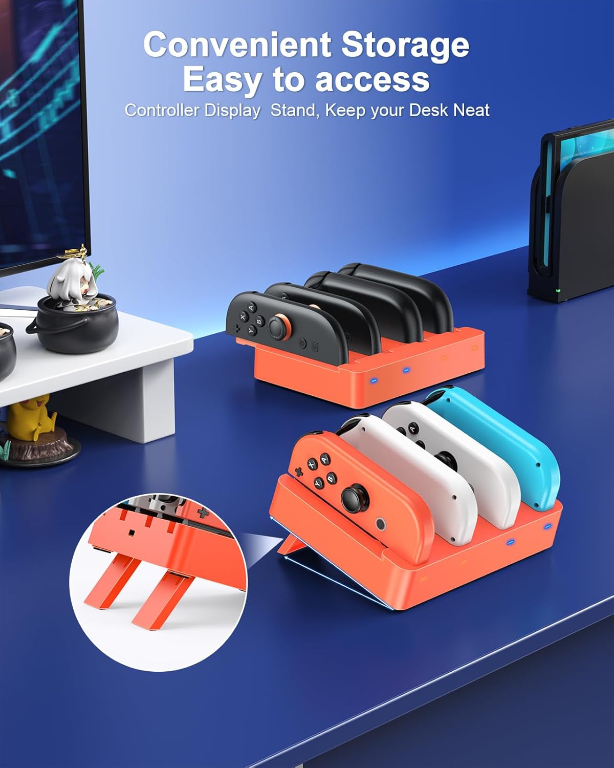Charger for Nintendo Switch 2 and Switch 1 Controller, Horizontal Charging Dock Station for Joy Cons and for Joycon 2 Accessories with Foldable Storage Stand (Orange)