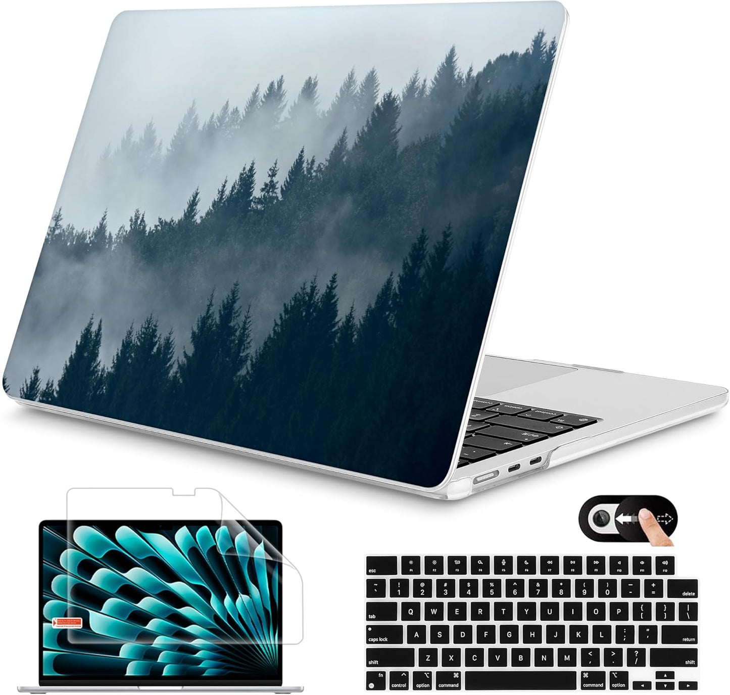 Mektron for 2025 M4 MacBook Air 13.6 Inch A3240 Case Fits 2023 A2681 M2 2024 A3113 M3 Chip with Liquid Retina Display, Printed Plastic Hard Shell Cover for MacBook Air 13.6", Misty Forest C132