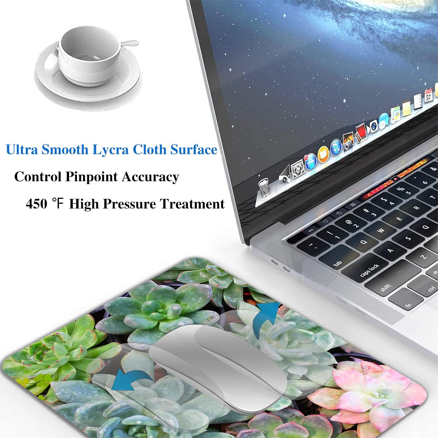 Cute Succulents Mouse Pad, Kawaii Succulent Mouse Pad for Women, Anti-Slip Rubber Base Wireless Mouse Pads for Laptop