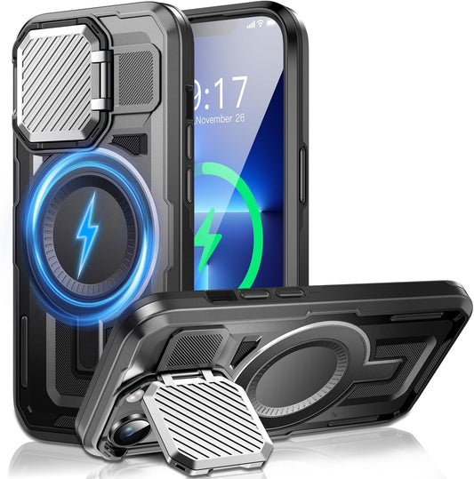 Camera Stand Case for iPhone 13 Pro Max, [Compatible with MagSafe] [Lens Cover] 2024 Version Military Grade Protective Soft Case for iPhone 13 Pro Max 6.7 inch Men Women, Black