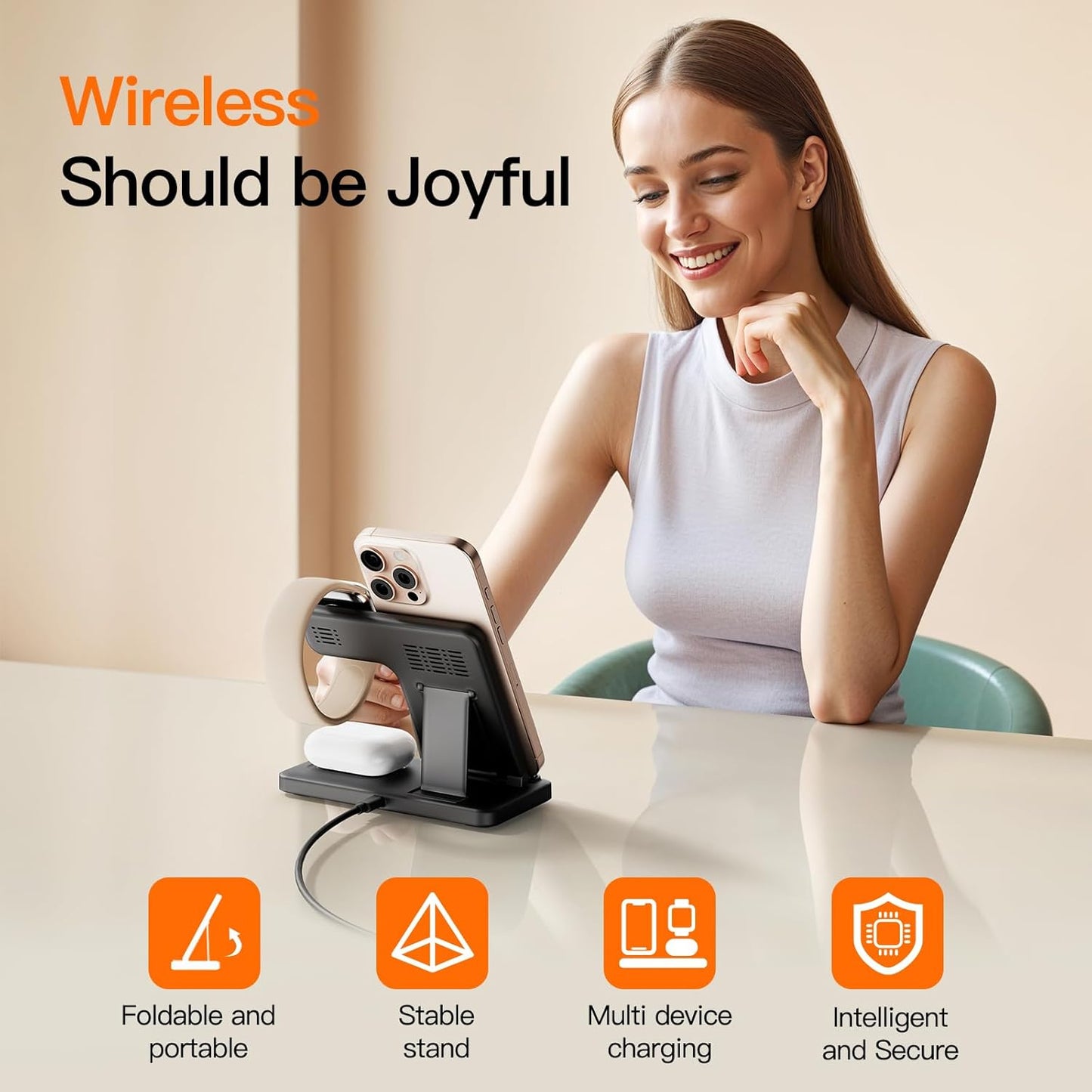 2025 3 in 1 Wireless Charger for iPhone 16 15 14 13 12 11 XR 8, Apple Charging Station for Apple Watch 10/9/Ultra/8/7/SE/6/5/4 & AirPods Series, Wireless Charging Station for Multiple Devices Apple