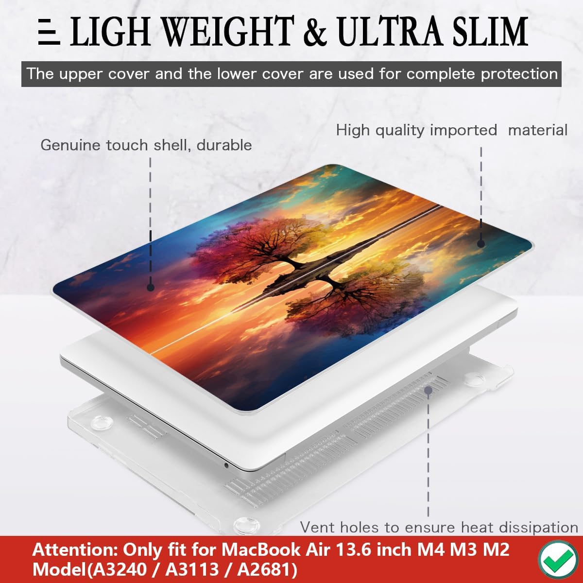 CISSOOK Compatible with MacBook Air 13.6 inch Case 2025 2024 2023 2022 Release Model A3240 A3113 A2681, Protective Plastic Hard Shell Case Cover for MacBook Air 13 inch M2 M3 M4, Tree Landscape