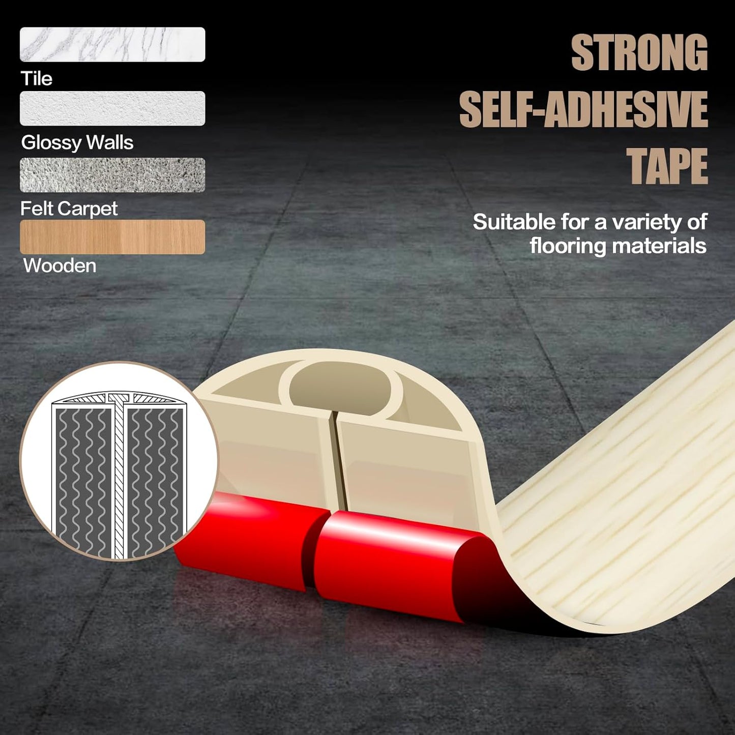 Floor Cord Cover Self Adhesive Cord Hider,10FT Cable Management, Extension Strip Protector for Wires, Prevent Cable Trips for Offices, Gyms, Exhibitions Cavity:0.39"(W) x 0.27"(H) Yellow Wood