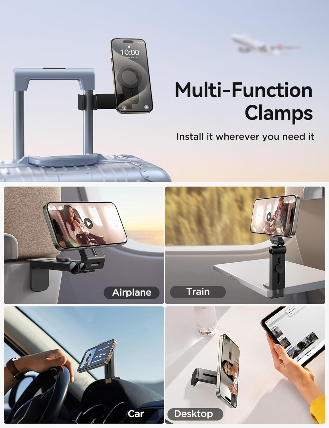 JOYROOM for Magsafe Airplane Phone Holder Travel Essentials,【Unlimited Scenery】 Hands-Free Plane Phone Holder, Airplane Travel Accessories for iPhone 16 Pro Max & Magsafe Case