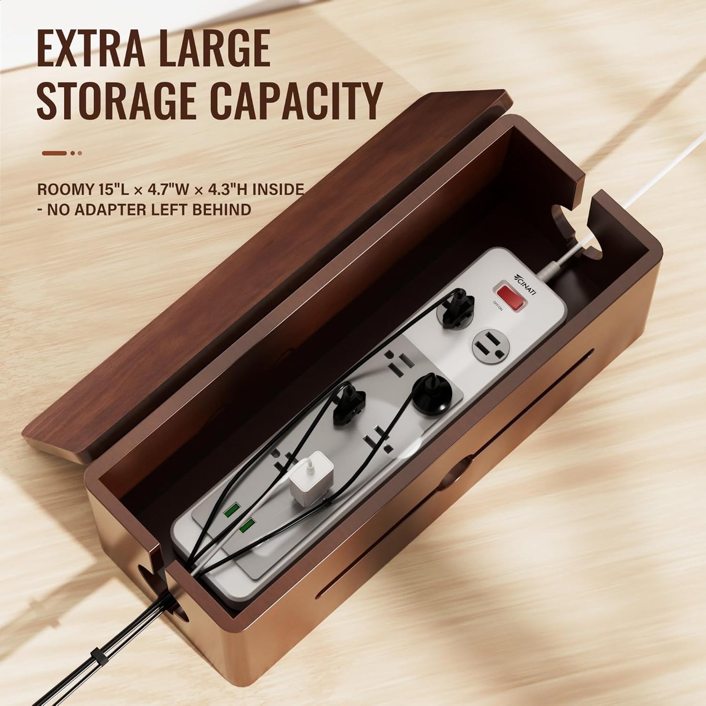 Cinati Large Cable Management Box, 15.8" Wooden Cable Organizer for Floor Wires Storage, Wall Mount Cord Hider Box for Electrical Cord Management, Power Strip Wire Organization for Desktop Home Office