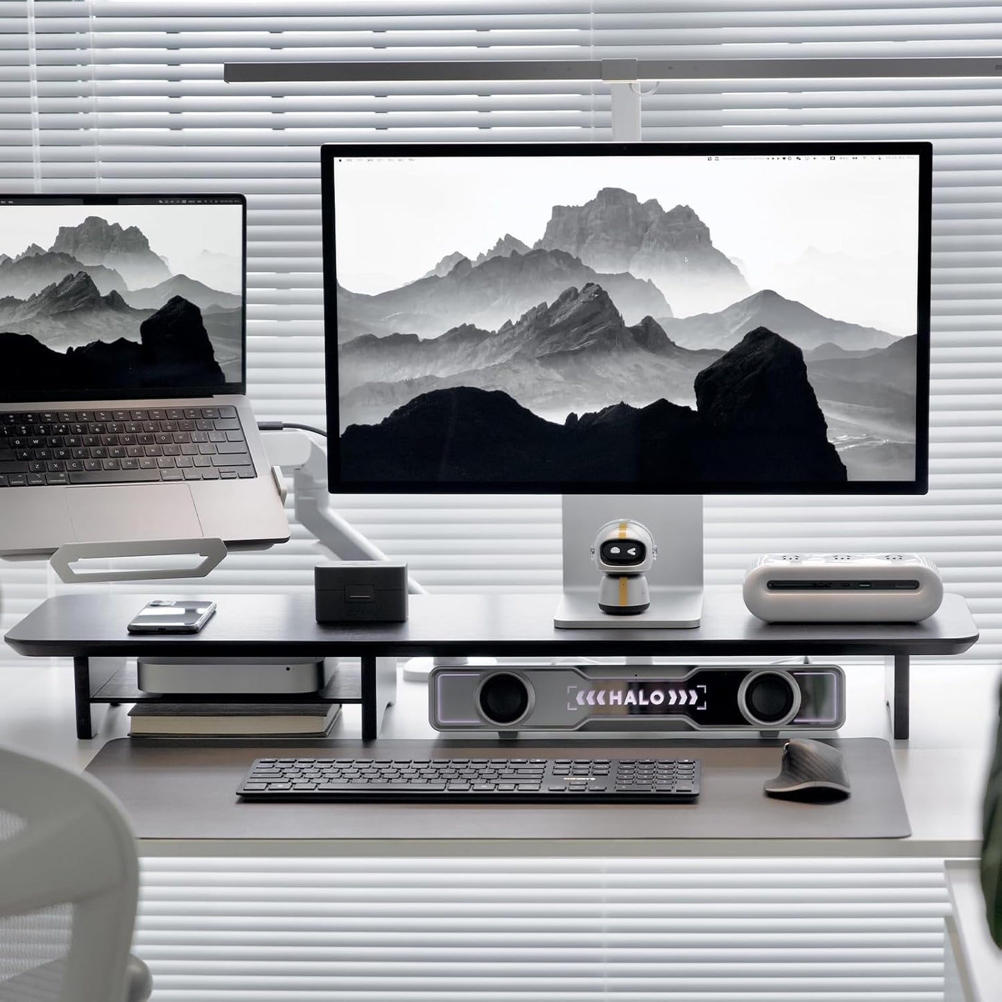 Bamboo Dual Monitor Stand Riser Black, 2-Tier Desk Monitor Riser for 2 Monitors, Supports for PC Computer Monitor, Printer, Heavy TV Riser up to 300 lbs