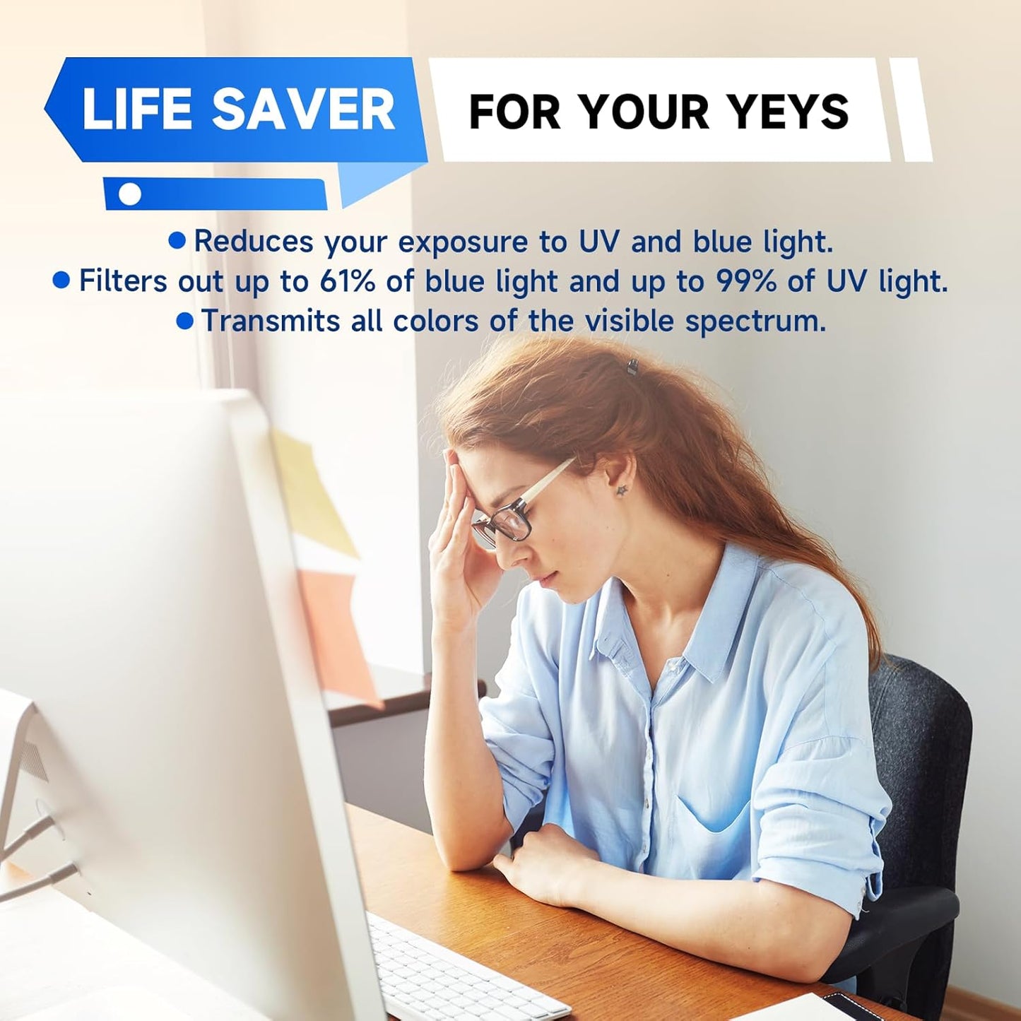 IPROKKO 【2 Pack】 27 inch Anti-Blue Light monitor Screen Protector for 16:9 Widescreen,Removable Anti Glare Blue Light Blocking Screen Filter，LED PC Anti-UV Eye Protection Filter Film