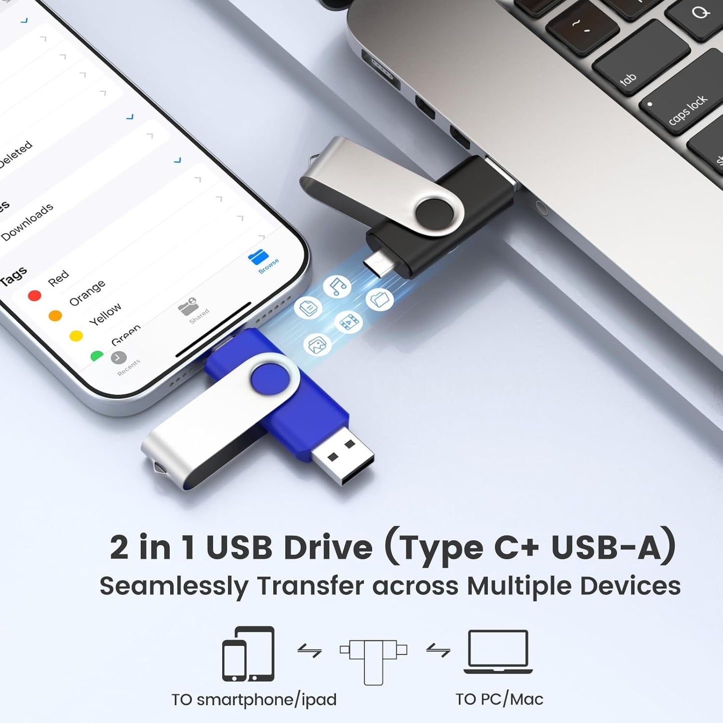 Customizable 64GB Flash Drive 10 Pack, ABLAZE Dual USB 2.0+ Type C Thumb Drives with Logo Personalized USB Memory Sticks (Mixed Colors)