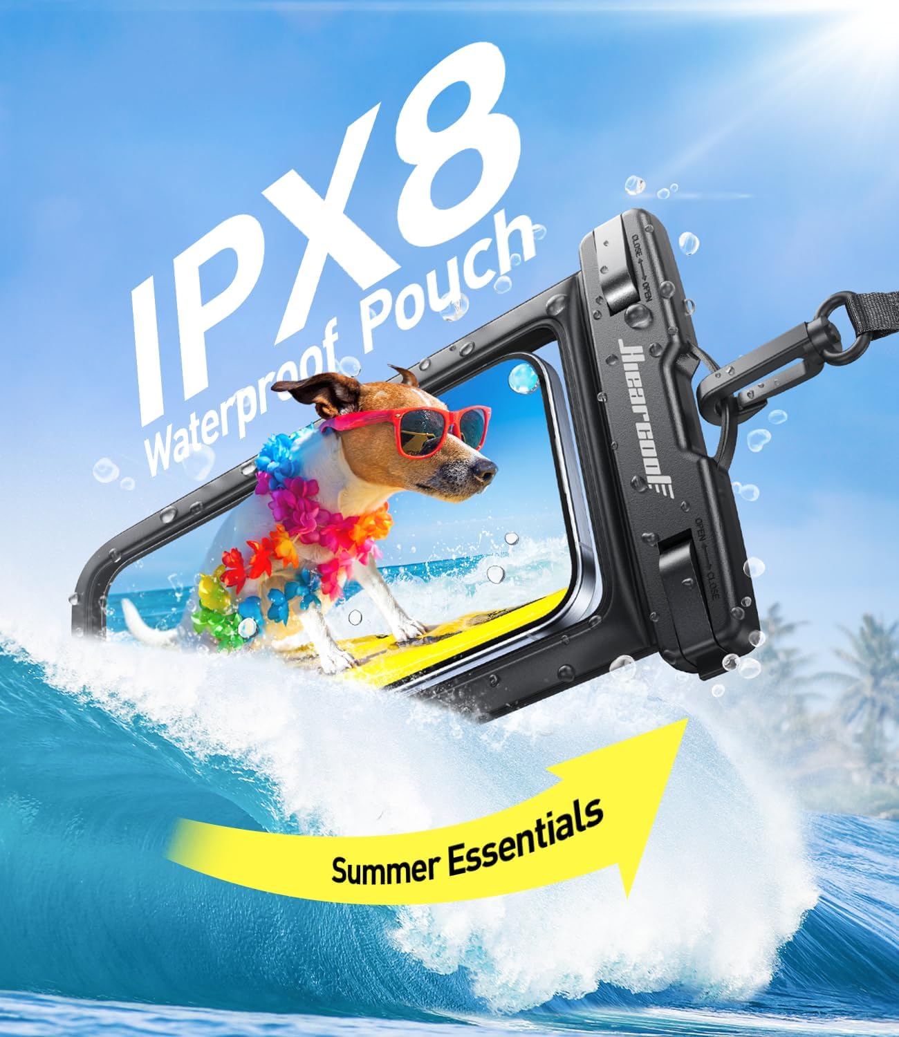 Hiearcool Waterproof Phone Pouch, Universal Case Compatible for iPhone 16 15 14 13 Pro Max Plus Up to 8.3", IPX8 Beach Travel Essentials-Black-2 Pack