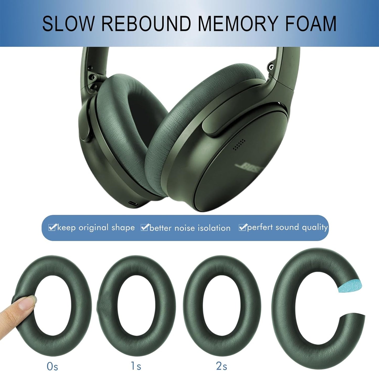 GEVO Replacement Ear Pads for Bose QC45, Ear Cushions for Bose QuietComfort 45 (QC45) & Quiet Comfort SE (QC SE) Headphones, Earpads with Softer Leather Noise Isolation Foam (Green)