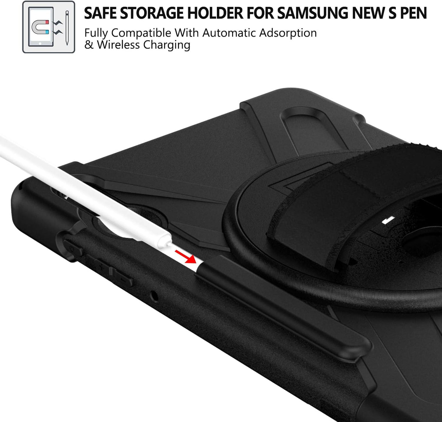 BRAECN for Galaxy Tab S6 Case,[Support S Pen Wireless Charging] Heavy Duty Shockproof Case with Pen Holder,Hand Strap,Shoulder Strap,Kickstand for Galaxy Tab S6 10.5 2019 SM-T860/T865/T867-Black