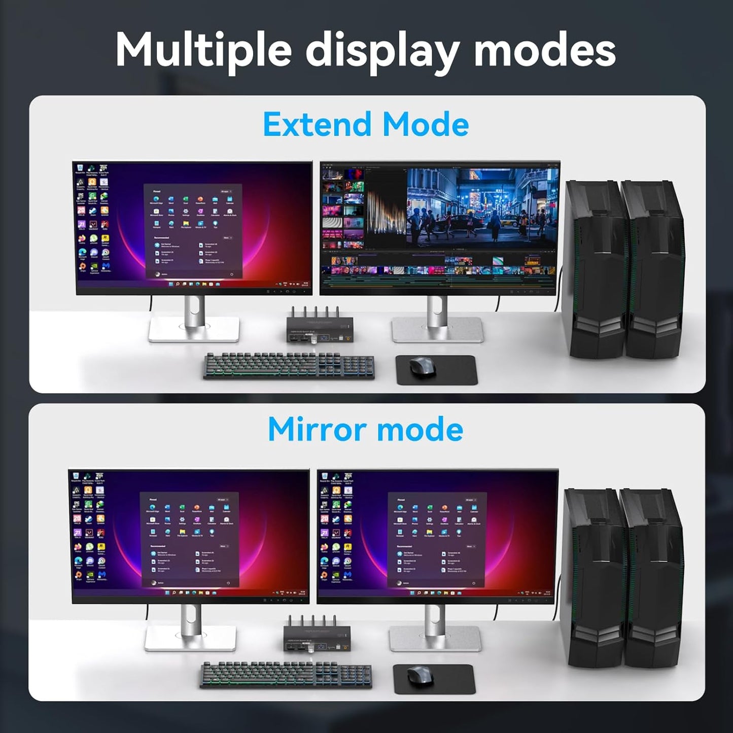 HDMI KVM Switch 2 Monitors 2 Computers 4K60Hz Dual Monitor KVM Switches for Dual PC or Laptops Share 1 Set of Keyboard Mouse Printer Wired Controller and 12V 1A DC Adapter Included