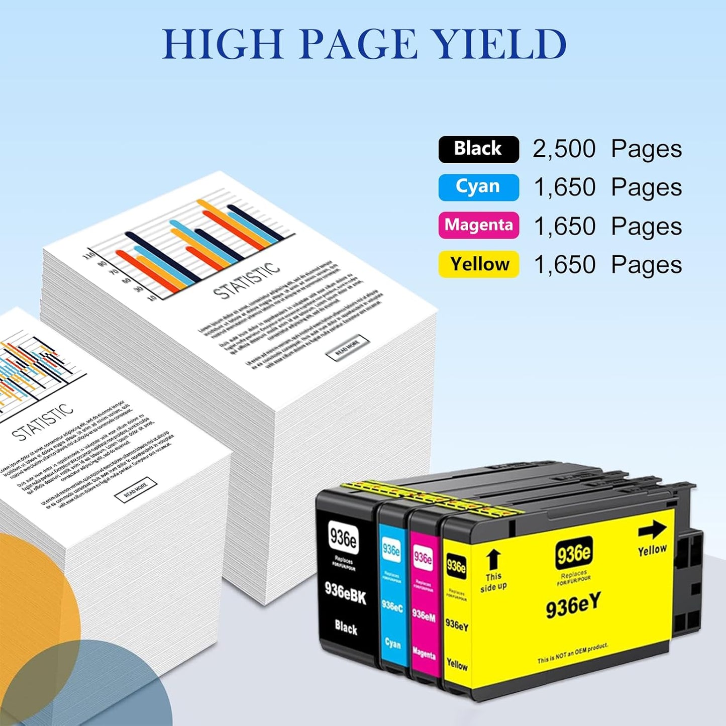936e Ink Cartridges (with Chip) High Yield Combo 4-Pack Compatible for HP 936e 936 Ink Cartridges for OfficeJet Pro 9125e 9135e 9128e 9122e 9130b Wide Format 9730e Printers (BKCMY)