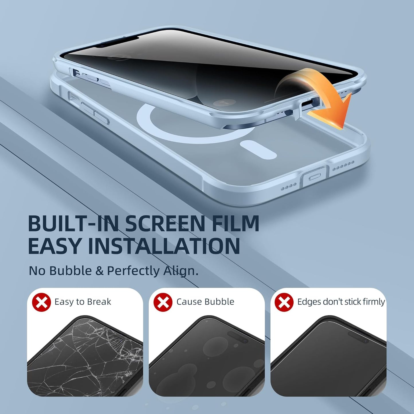 BERFY Magnetic for iPhone 13 Pro Max Case, Compatible with MagSafe, Built-in Privacy Screen Protector and Upgraded Camera Protection, Anti-Spy Full Body Shockproof Phone Case for 13 Pro Max 6.7", Blue