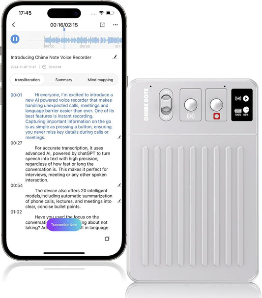 AI Voice Recorder, Voice Recorder with No Fee for Transcribe & Summarize Empowered by ChatGPT, APP and Web Sync, Real-time Translation, 107 Languages, Wireless Charging, for Lectures, Meetings-Silver