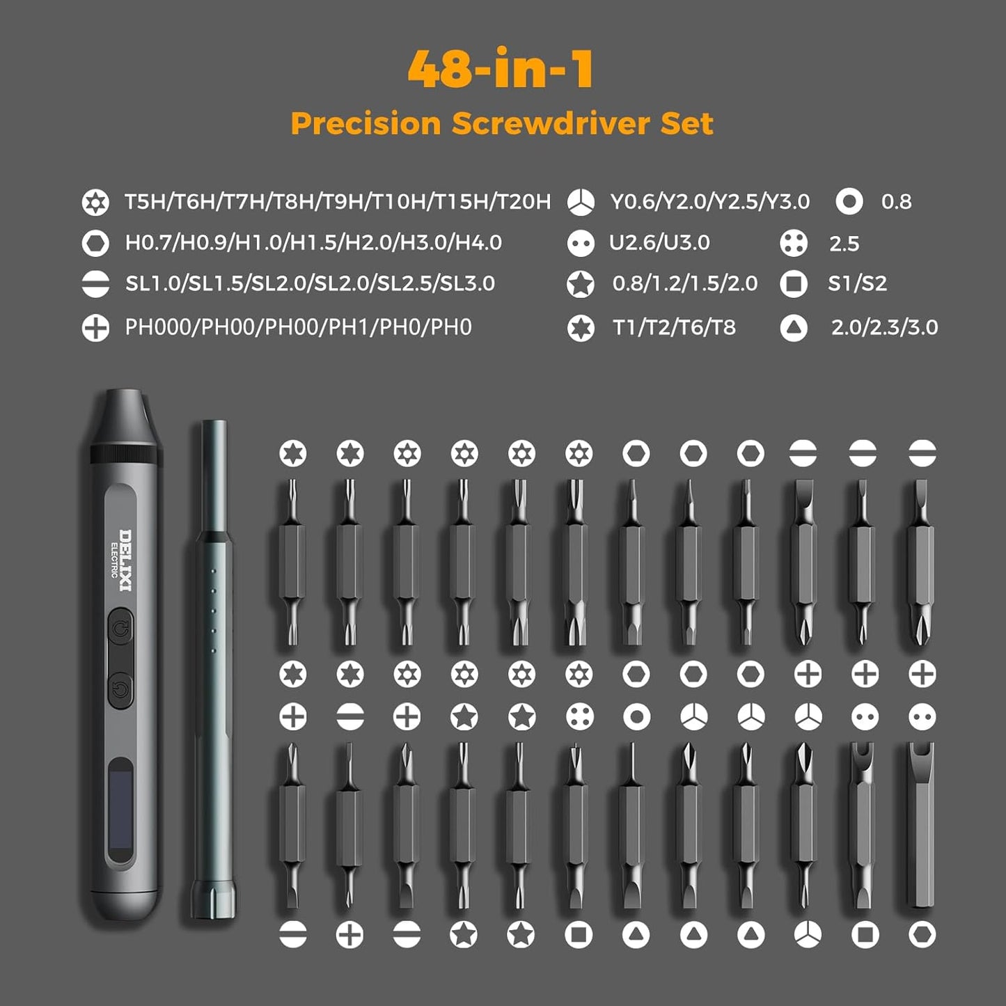 3.7V Electric Screwdriver Kit, 48-in-1 Dual-Head Precision Screwdriver Set with Manual and 170 RPM Electric Screwdriver, USB Rechargeable, Ideal for Precision Electronics Repair