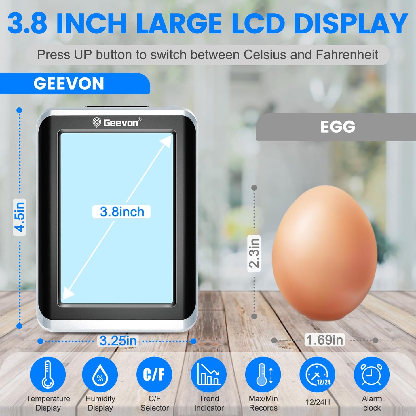 GEEVON Indoor Outdoor Thermometer Wireless Digital Hygrometer Temperature and Humidity Gauge with Time, 200ft/60m Range Temperature Humidity Sensor (Black)