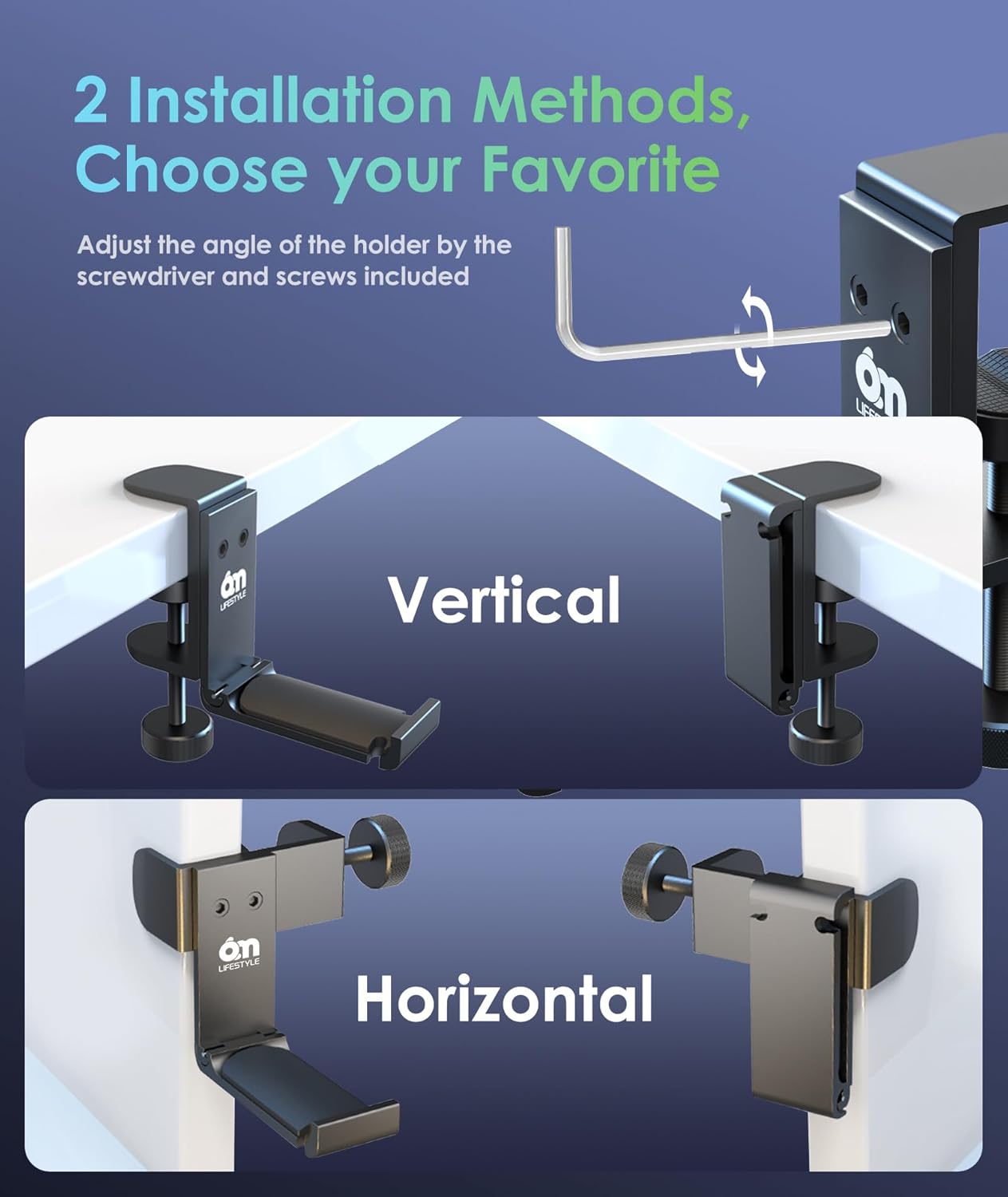 6amLifestyle Foldable All Aluminum Headphone Hook Holder for Desk, Under Desk Headphone Hanger Stand with Cable Organizer, Headset Holder Clamp for PC Gaming Headsets, Bag Hooks, Desk Accessories