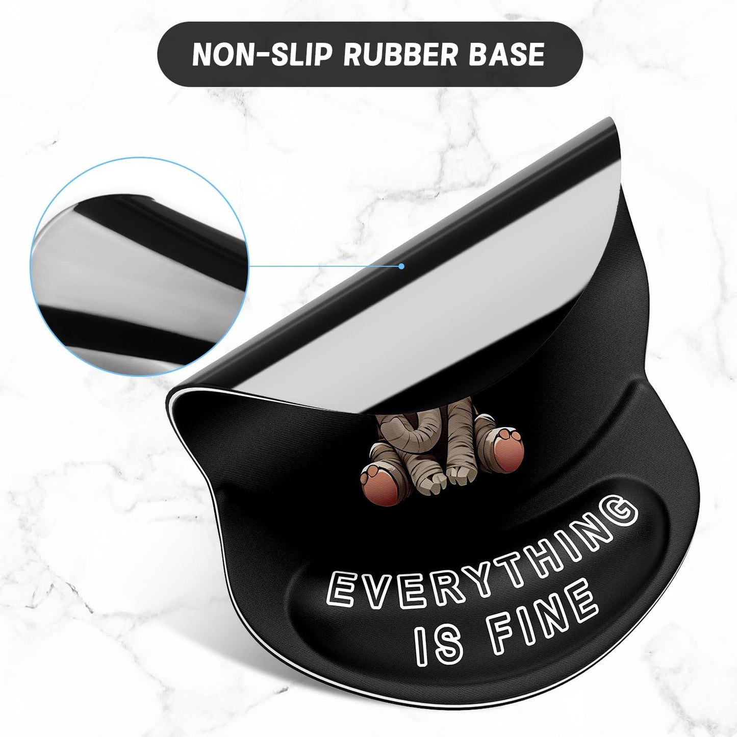 ITNRSIIET Ergonomic Mouse Pad with Gel Wrist Support Small Wrist Rest Smooth Surface Non-Slip PU Base Comfortable Office Supplies Pain Relief, 8.7 x 7.2 inches, Pretty Fine Elephant