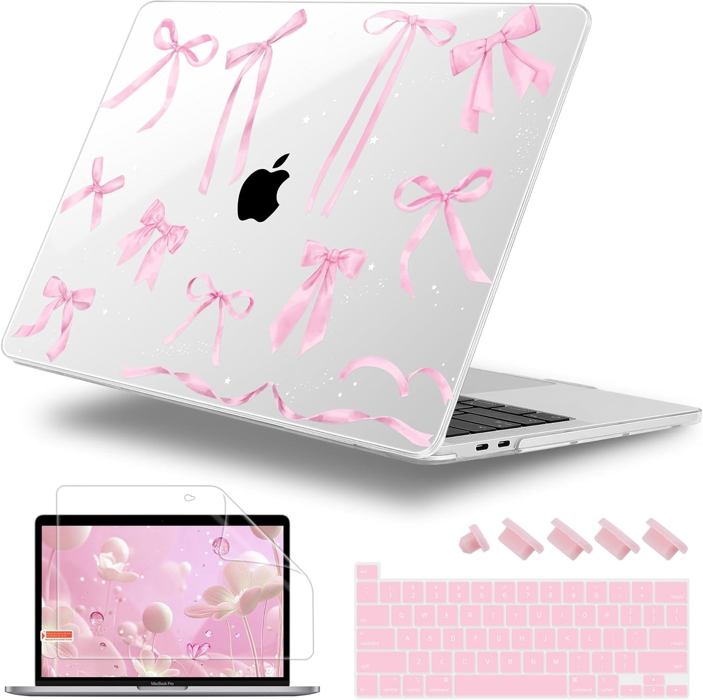 Case for MacBook Pro 13 inch with/Without Touch Bar (2016-2022, M2 A2338 M1 A2289 A2251 A2159 A1989 A1706 A1708), Hard Shell + Keyboard Cover + Dust Plug, Bowknot