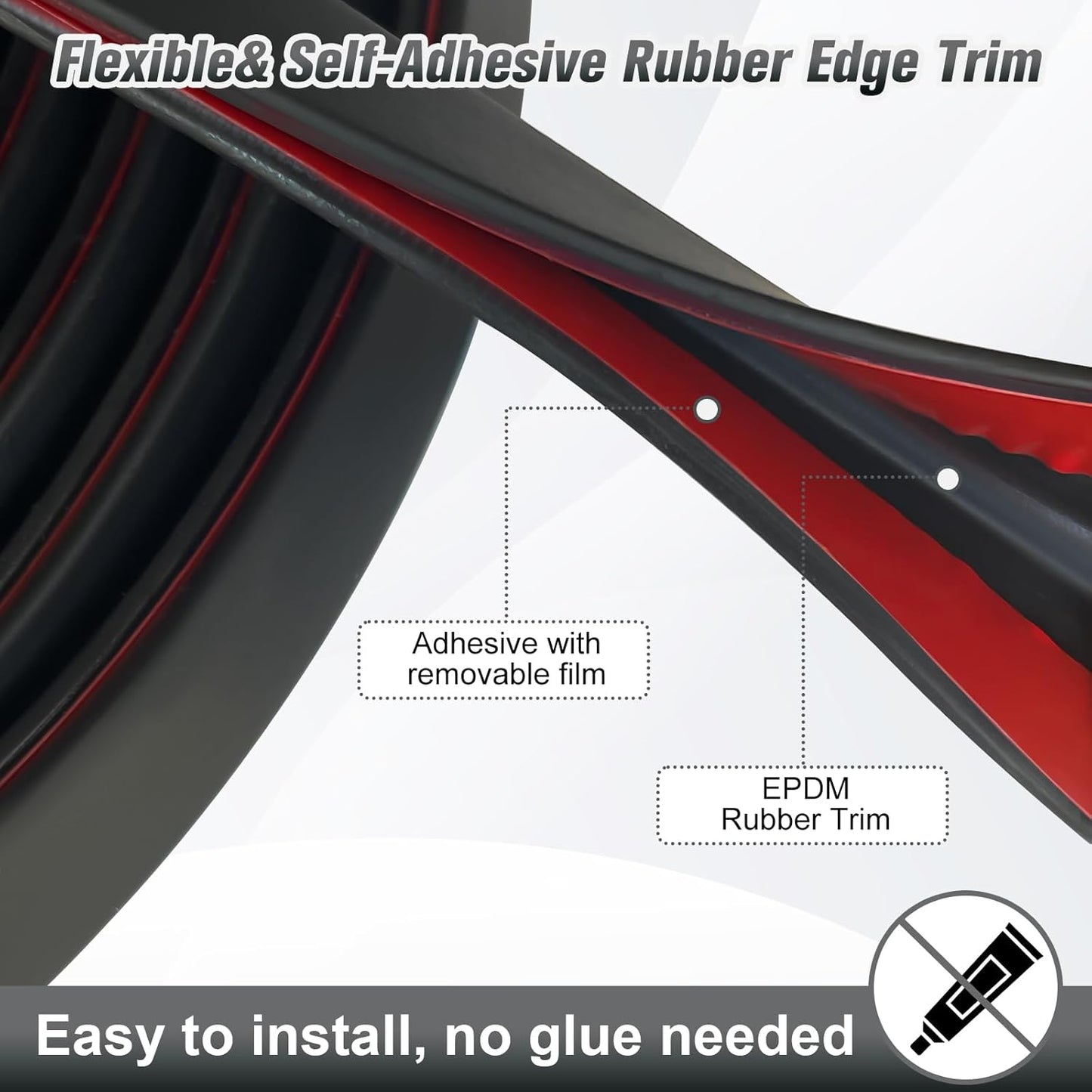 Edge Trim, 3/16" Rubber Edge Trim, Flexible Self Adhesive U Channel Edge Protector for Glass, Mirror, Plywood, Steel Panel Sharp Edges, Peel and Stick Plastic Trim, Black Color, 20Ft