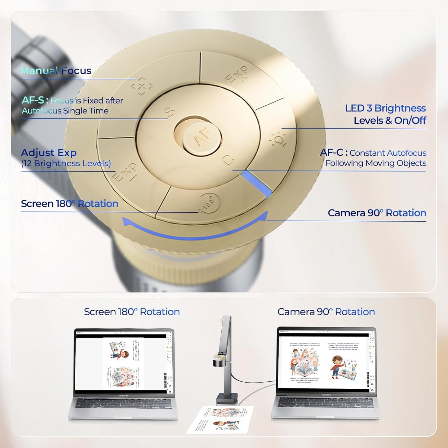 CZUR Fancy S Pro USB Document Camera for Teacher, 12MP 4K Webcam with Microphone and LED Light, Up to 60fps, Auto Focus, for Remote Teaching, Web Conference, for Mac and Windows, Black