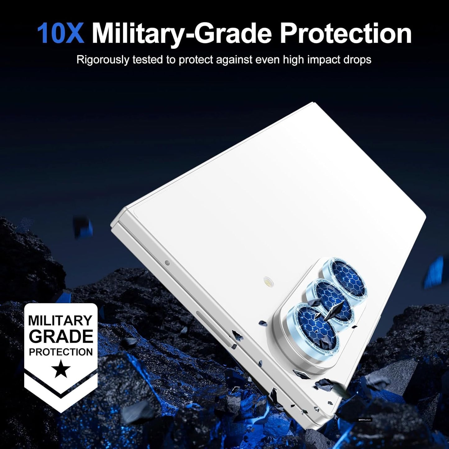 for Samsung Galaxy Z Fold 7 Camera Lens Protector, Individual Metal Ring Tempered Glass Lens Cover, [Strong Adsorption] Scratch Resistant Ultra-Thin HD Clear Lens Cover, 1 Set-Blue Sparkly