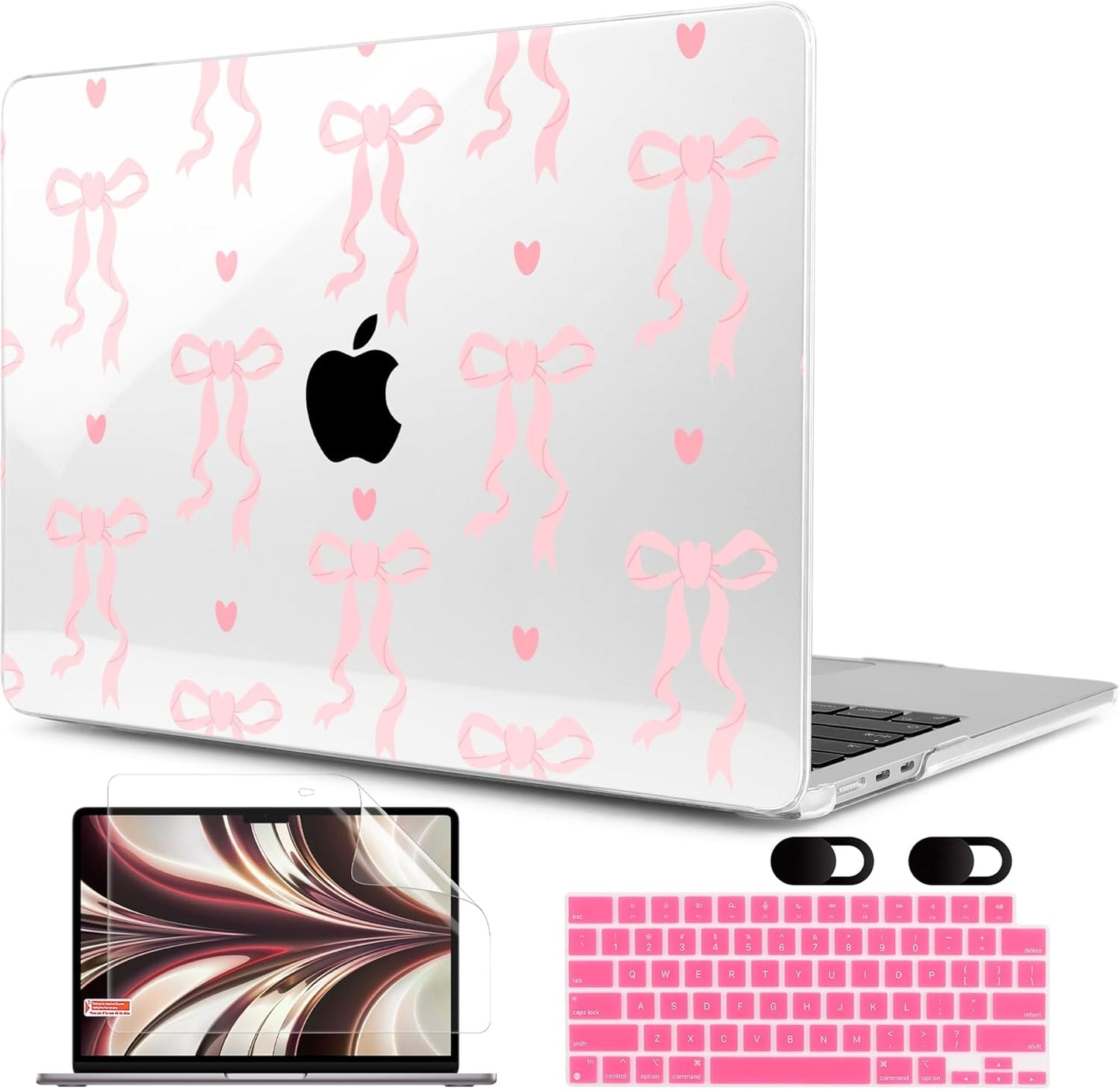 MEEgoodo Case for M4/M3/M2 MacBook Air 13.6 inch Case 2025 2024 2022, Fit Model A3240/A3113/A2681, Laptop Hard Shell with Keyboard Cover Compatible with MacBook Air 13 inch, Trendy Bow & Hearts