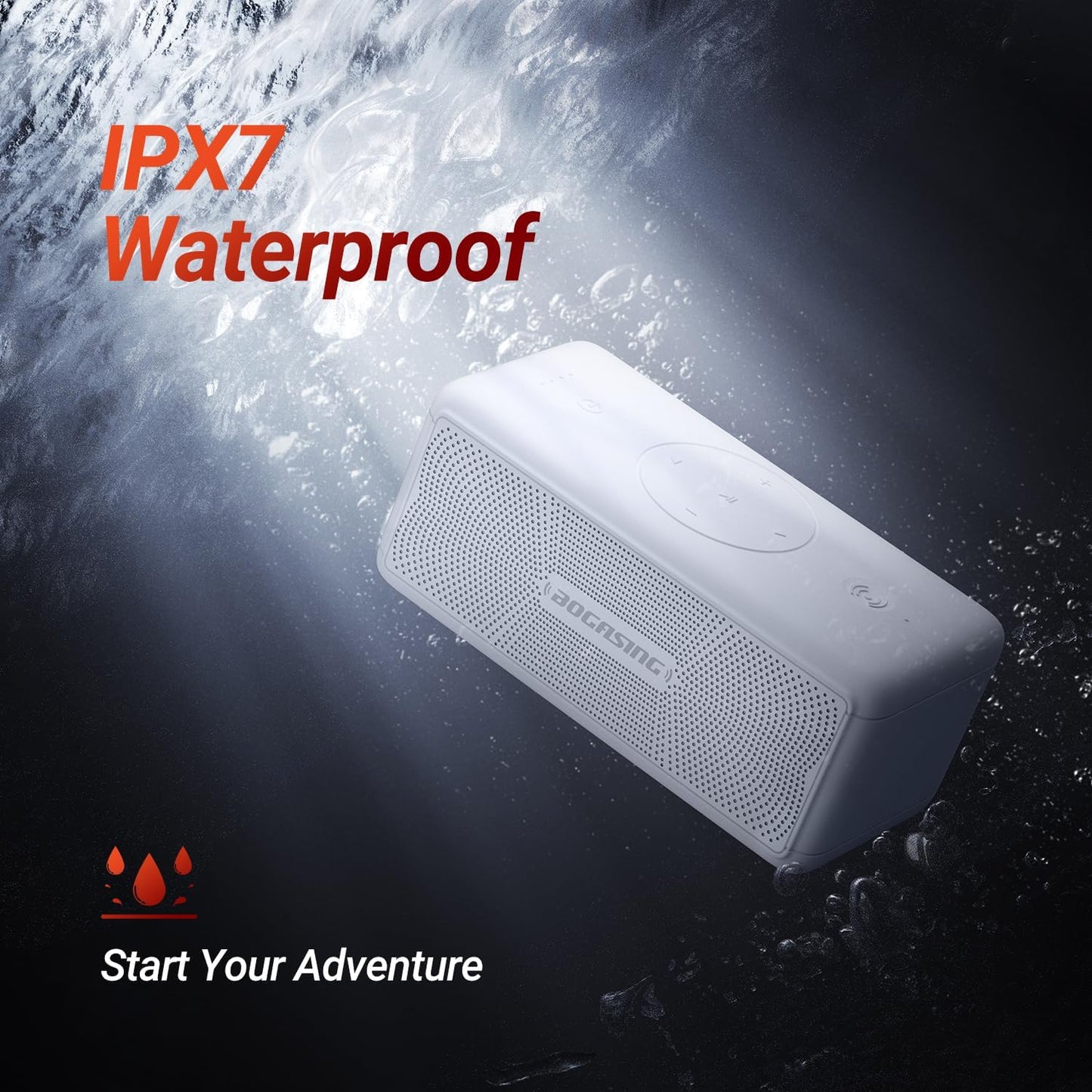 BOGASING Bluetooth Speakers, M5 Portable Wireless Speaker with 40W Loud Stereo Sound & Punchy Bass, 30H Playtime, IPX7 Waterproof, Bluetooth 5.3, EQ, TWS, TF-Card, AUX, USB, for Outdoor Home (White)