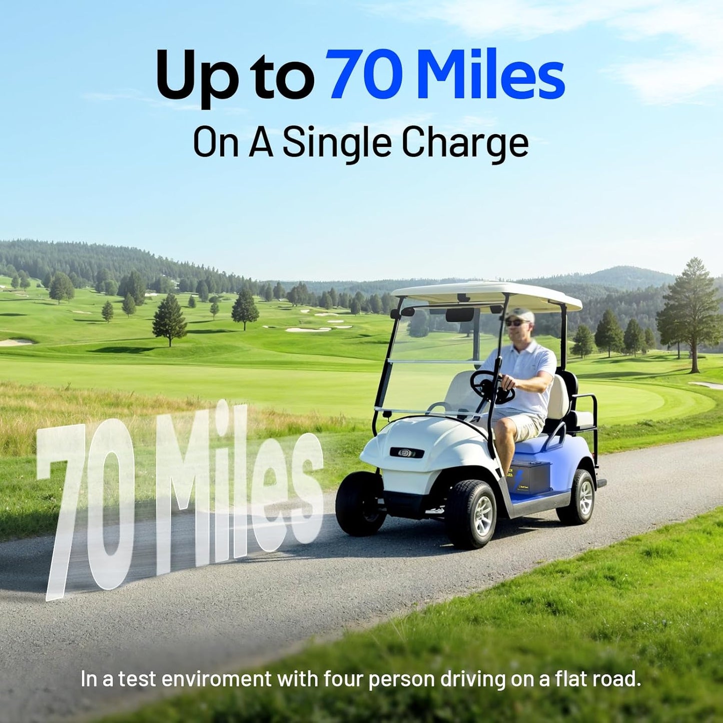 48V(51.2V) 105Ah LiFePO4 Lithium Golf Cart Battery with 48Volt 15A Charger Built-in 200A BMS & Bluetooth, Range of 70 Miles 600A Peak Current for Golf Cart Deep Cycles Batteries Kit