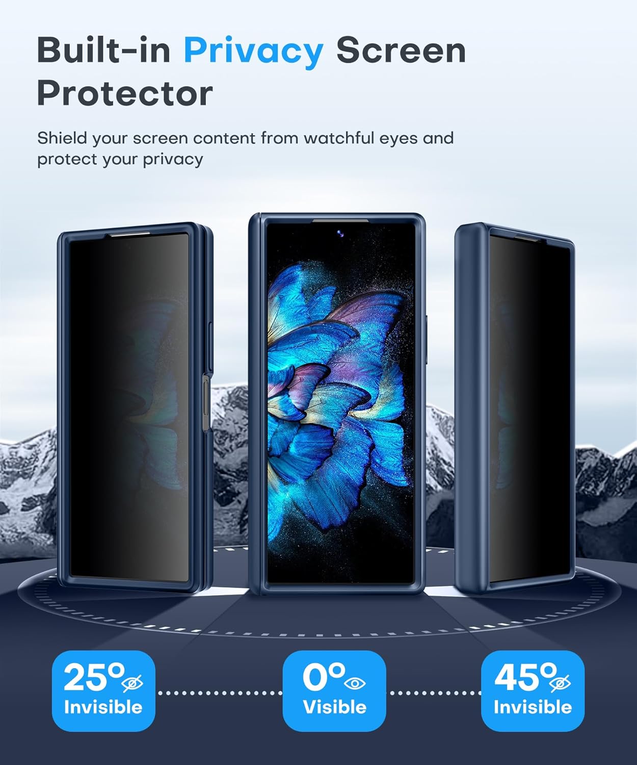 BERFY Magnetic for Samsung Galaxy Z Fold 6 Case with Privacy Screen Protector, [Compatible with MagSafe][Anti Spy] Built-in Hidden Kickstand, Full-Body Shockproof Slim Phone Case for Z Fold 6, Blue