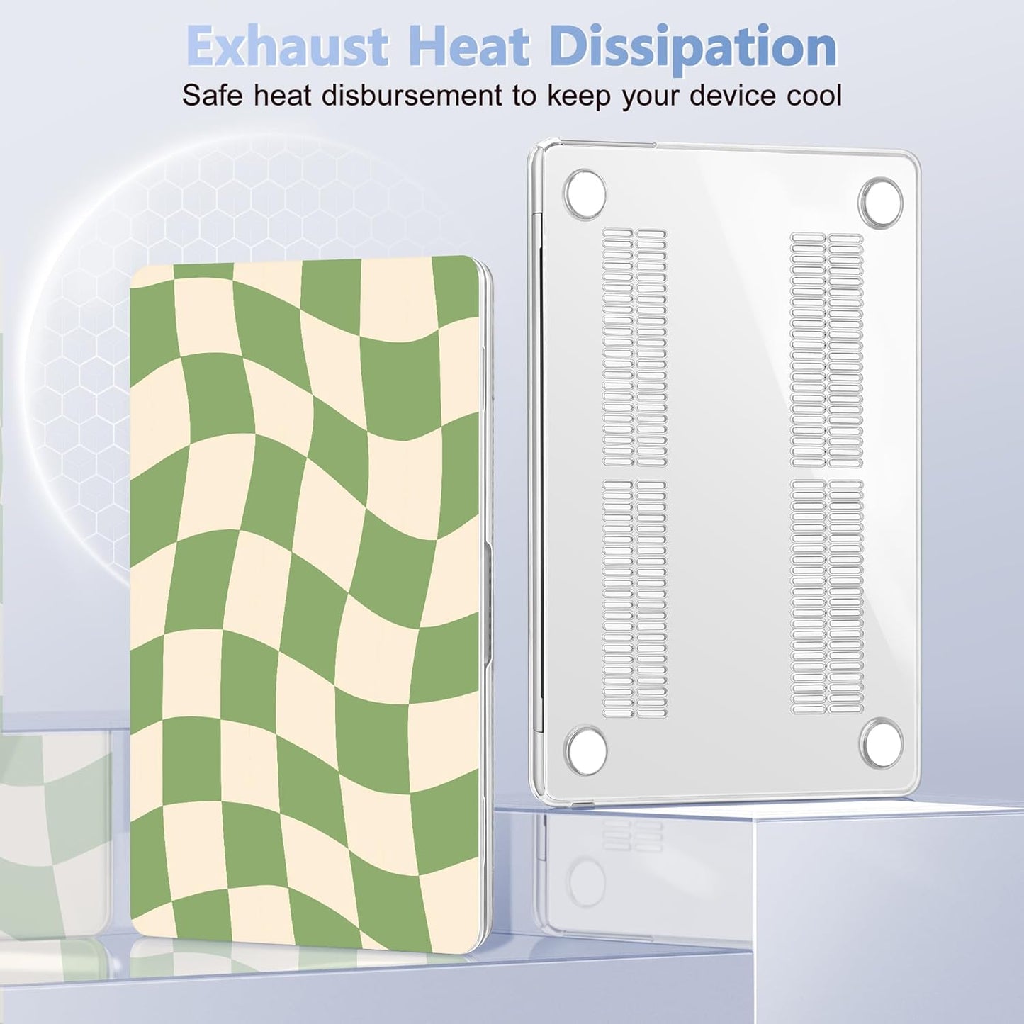 Case for MacBook Air 15 Inch 2025 2024 2023 Release M4 A3241 M3 A3114 M2 A2941, Hard Shell with Screen Protector & Keyboard Cover, Compatible with Touch ID, Green Checkered