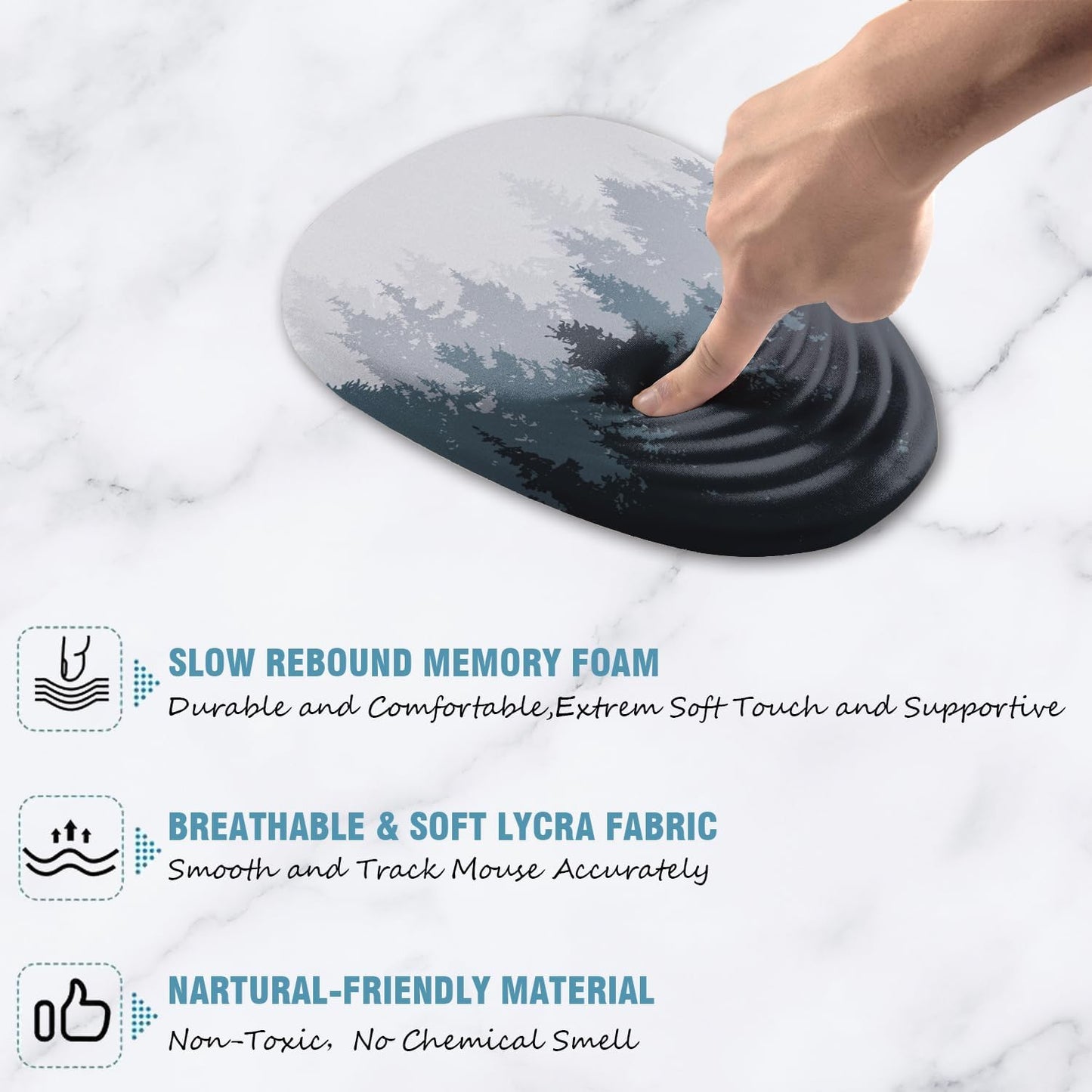 Ergonomic Mouse Pad Wrist Support, Mouse Pad with Wrist Rest, Memory Foam Massage Design & Non-Slip PU Base MousePads for Pain Relief, Desk, Office, Home, Forest Tree