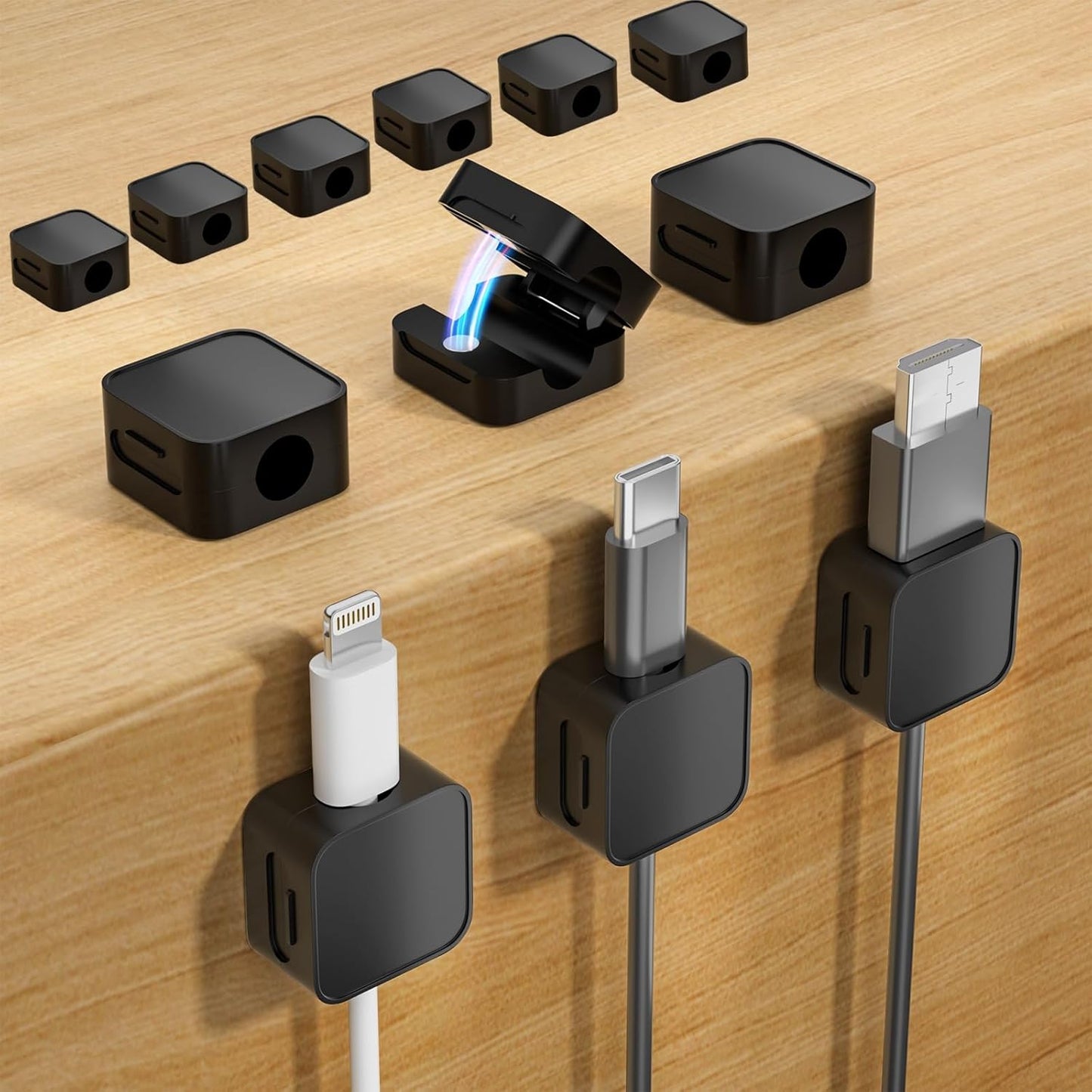 12 Black Magnetic Cable Clips,Under Desk Cable Management,Cord Holder for Nightstand Home Office Car Phone Wall,2025 Adhesive Cord Organizer[0.45" in Ht Save Space/Versatile for Wire Up to 0.27" OD]
