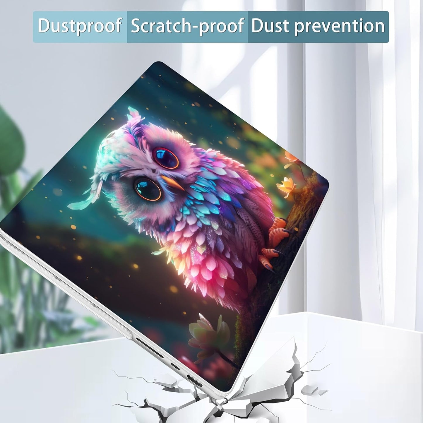Tuiklol for M4 MacBook Pro 14 Inch Case 2024-2021 Release A3112 A3401 A3185/M3 A2918 A2992/M2 A2779/M1 A2442 Pro/Max Chip,Hard Shell Case with Screen Protector for Touch ID,Rainbow owl