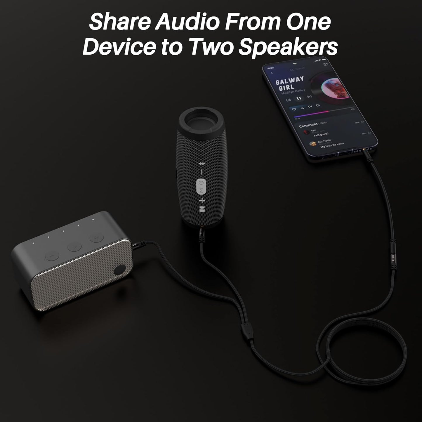 1/8 Inch TRS Stereo Y Splitter Cable 6FT, 3.5mm Female to 2-Male Y-Splitter Stereo Audio Cable, for Cell Phone PC Laptop, Speaker, Headphones, Suitable for Switching or Two Sets of Speakers