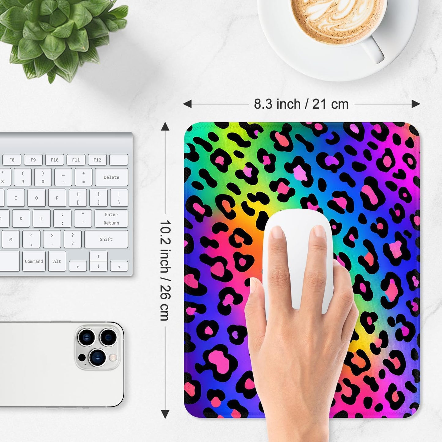 ITNRSIIET Mouse Pad Non-Slip Rubber Base Smooth Surface Stitched Edges Waterproof Durable Compatible with All Mice for Office & Gaming, Desk Accessory, 10.2x8.3x0.12 inch, RainbowLeopard