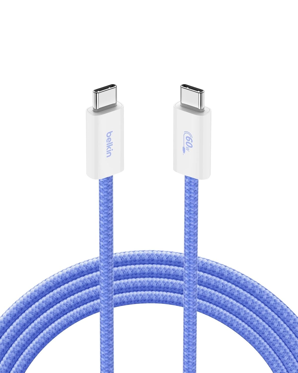 Belkin USB C to USB C Cable, 6.6ft, 60W - Type C Charger, iPhone Charger Cord, Soft, Braided, Flexible for iPhone 16, Galaxy S25, Pixel 9, Airpods, iPad Pro, Tablet & More, Travel Essentials - Blue